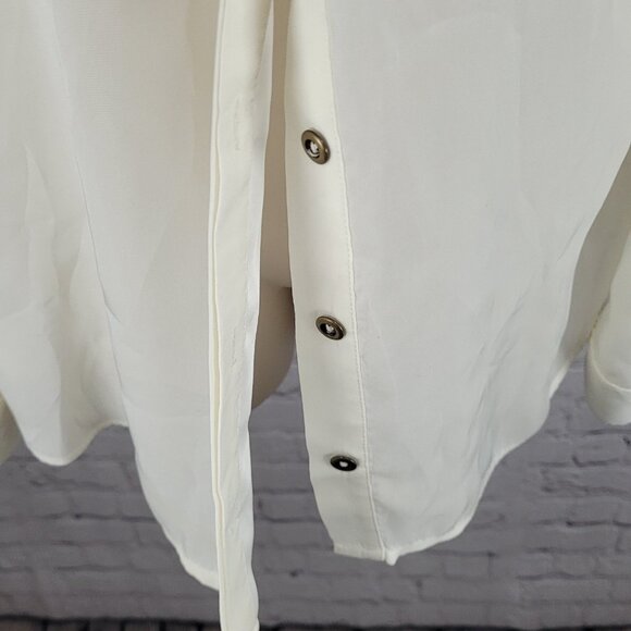 Chico's Ivory White Semi Sheer Button Up Roll Tab Long Sleeve Shirt Top 2 US 12 - Picture 9 of 14